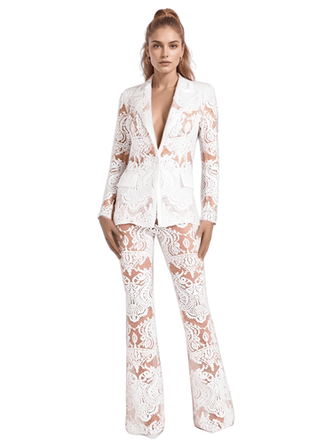 2025 Designer Runway Suit Set Women's Single Button Lace Sequined Blazer Pants Suit -, Pant Suits , Drestiny , Australia, Black, Blazers, Canada, Dress Pants, Jackets, L, M, New Zealand, Pant Sets, Pant Suits, S, Sets, United Kingdom, United States, White, XL, XXL , Drestiny , www.shopdrestiny.com
